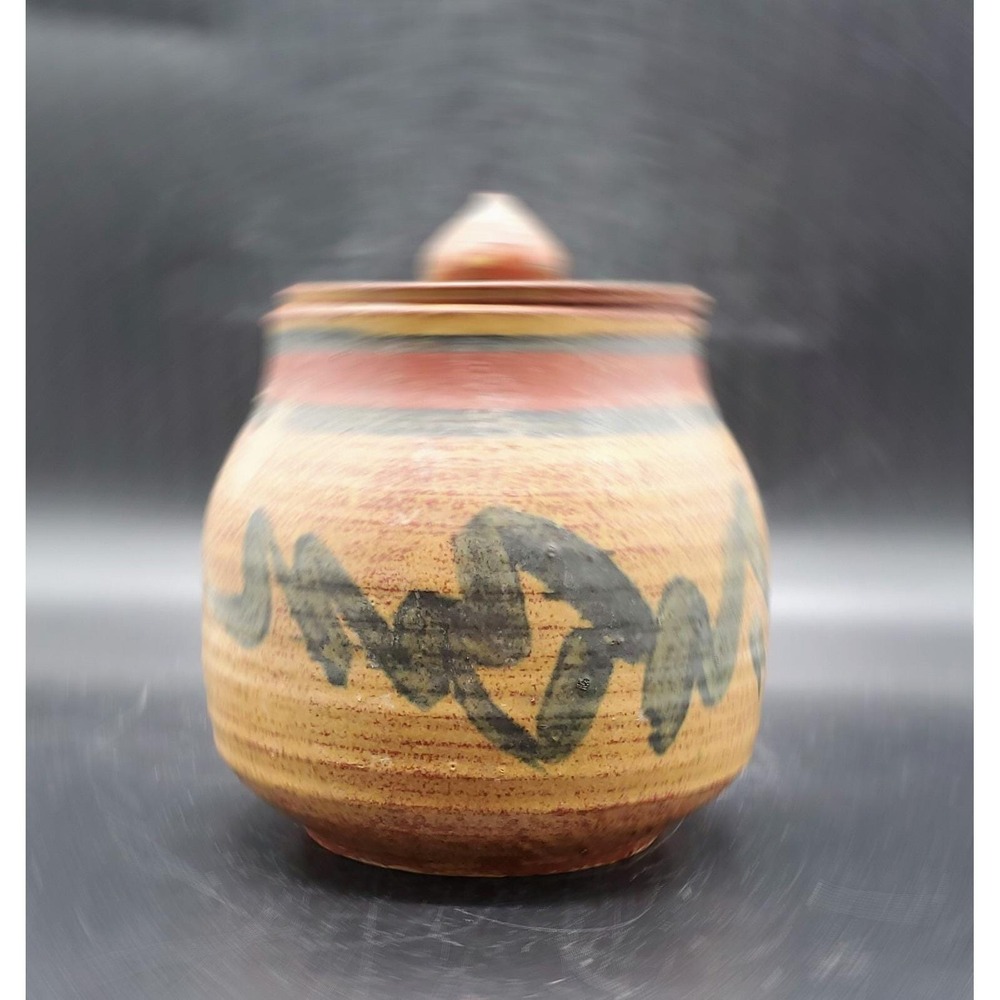 Vintage Handmade Studio Art Pottery Stoneware Lidded Crock Jar Brown Signed 6.5"
